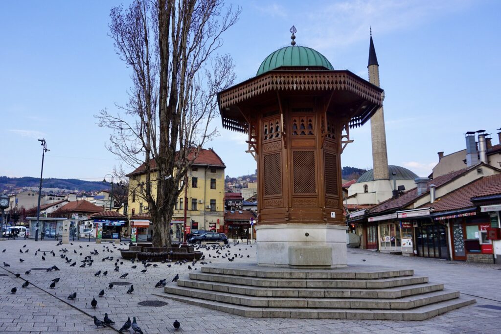 Pigeon Square and the Sebilj fountain. Sarajevo.